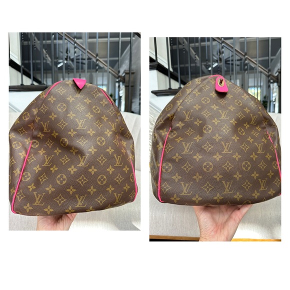💯 LOUIS VUITTON Monogram Pink Trim Keepall 55 Brown Luggage Bag - Picture 9 of 13